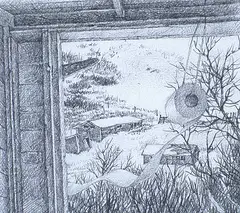 The Outpost by Patrick Douglass Cox, 1992, pencil on paper, sold Nov 1994
