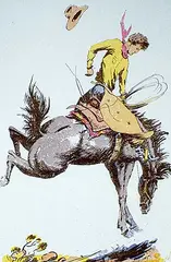 Roland Gissing, Untitled - Bucking Bronc, 1946, hand coloured lithograph on paper