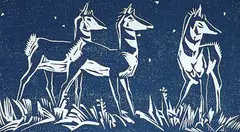 Untitled - Antelope Does by Illingworth Kerr, lino block on paper, sold Nov 1994