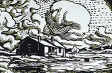 Margaret Shelton, House at Chestermere, 1953, lino block on paper