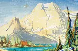 Margaret Shelton, Mount Ball, 1948, lino block in seven colours on paper