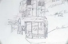Untitled - Sketch for a Cafe Scene by Maxwell Bennett Bates, pencil on paper, sold Apr 1994