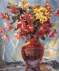 Edith Grace Coombs, Autumn Bouquet (Chrysanthemums), 1934, oil on paper board