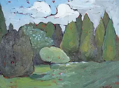 Joyce Devlin, Tree Forms and Clouds, oil on canvas