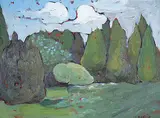 Joyce Devlin, Tree Forms and Clouds, oil on canvas
