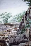 Harriet Mary Ford, Untitled - Trees, Rocks and Garden Wall, watercolour on paper