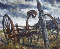 Donald Gordon Fraser, Old Farm Machine, oil on wood board