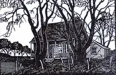 On the Road to Sorel, Que. by William Frederick George Godfrey, 1933, wood block on paper, sold Apr 1994