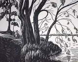William Frederick George Godfrey, River Bank, wood block on paper