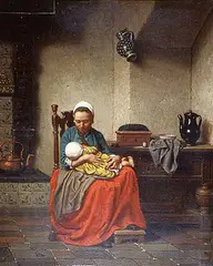 Charles Henri Joseph Grips, Untitled - Maternal Joys, 1864, oil on solid wood panel
