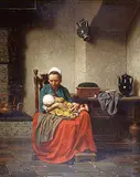 Charles Henri Joseph Grips, Untitled - Maternal Joys, 1864, oil on solid wood panel