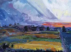 Michael Janzen, Sunset Fields July 26, '93, oil on wood board