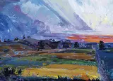 Michael Janzen, Sunset Fields July 26, '93, oil on wood board