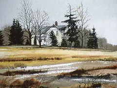 Alan Kingsland, Untitled - Farmhouse in Fall, watercolour on paper
