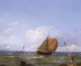 Hermanus Koekkoek, Untitled - Sailing Vessel, oil on panel