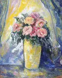 Henrietta Mabel May, Untitled - Still Life with Roses, oil on paper board