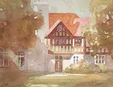 Harold Wellington McCrea, Untitled - Summer Cottage Scene, watercolour on paper