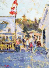 Richard Montpetit, A l'entree de la foire, 1989, oil on wood board