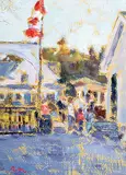 Richard Montpetit, A l'entree de la foire, 1989, oil on wood board