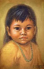 Margaret Moore, Untitled - Small Child with Green Necklace, pastel on wood board