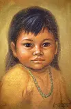 Margaret Moore, Untitled - Small Child with Green Necklace, pastel on wood board