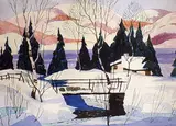 Graham Noble Norwell, Untitled - Winter Landscape with Cabin by a Lake