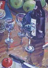 Three Glasses by Stan Phelps, 1989, oil on canvas, sold Apr 1994