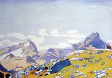 Walter J. Phillips, Mount Cathedral and Mount Stephen #139, 1928, colour wood block on paper