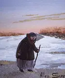 Allen Sapp, Grandmother Taking a Walk, 1977, acrylic on canvas