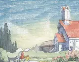 Margaret Shelton, Saint Peters, Windermere #162/200, 1977, lino block in eight colours on paper