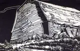 Margaret Shelton, Barn at Lomond, 1941, lino block on paper