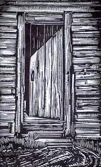 George Turner, Cabin Door, wood block on paper