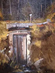 Root Cellar S Bar S Ranch by Robert E. Wood, oil on canvas, sold Apr 1994