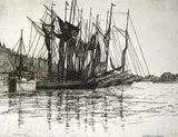 Sail Boats at Stockholm - 1st state 1st print by Caroline Armington, 1928, etching on paper, sold Nov 1993