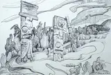 Nell Mary Bradshaw, Kat's Moon Pole, ink on paper