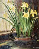 A. Everal Brown, Untitled - Still Life with Daffodils, 1931, oil on paperboard