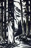 Kathleen May Cardiff, Cedars, Big Bend Highway, 1955, wood block on paper