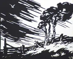 Rodolphe Duguay, Coup de Vent, 1935, wood block on paper
