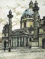 Untitled - Cathedral by Hans Figura, etching on paper, sold Nov 1993