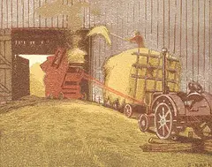 The Golden Harvest by Sylvia Hahn, colour wood block on paper, sold Nov 1993