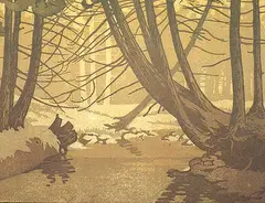 Golden Sunlight by Sylvia Hahn, colour wood block on paper, sold Nov 1993