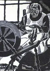 The Spinning Wheel by Edwin Holgate, 1927, wood block on paper, sold Nov 1993