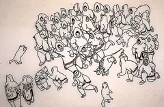 Hannah Kigusiuq, Training Young Hunters #19/50, 1975, stonecut on paper