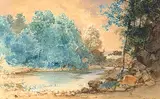 Untitled - Pastoral River Scene by Otto Reinhold Jacobi, 1865, watercolour on paper, sold Nov 1993