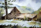 William James Johnson, Untitled - Barns in a Meadow, watercolour on paper