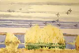Red Heads and Horizontals by Illingworth Kerr, 1979, watercolour on paper, sold Nov 1993