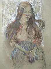 John Beatty Newman, Untitled - Model with Lace Curtains, 1983, mixed media and watercolour on paper