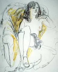 John Beatty Newman, Untitled - Model in Yellow Chair, 1983, graphite and watercolour on paper