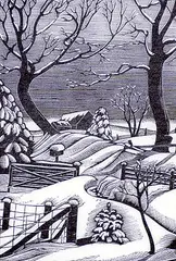 Lucille Oille, Untitled - We Welcome Winter, 1947, wood engraving on paper