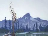 Walter J. Phillips, Mount Cathedral from Lake O'Hara, British Columbia #152, 1927, colour wood block on paper